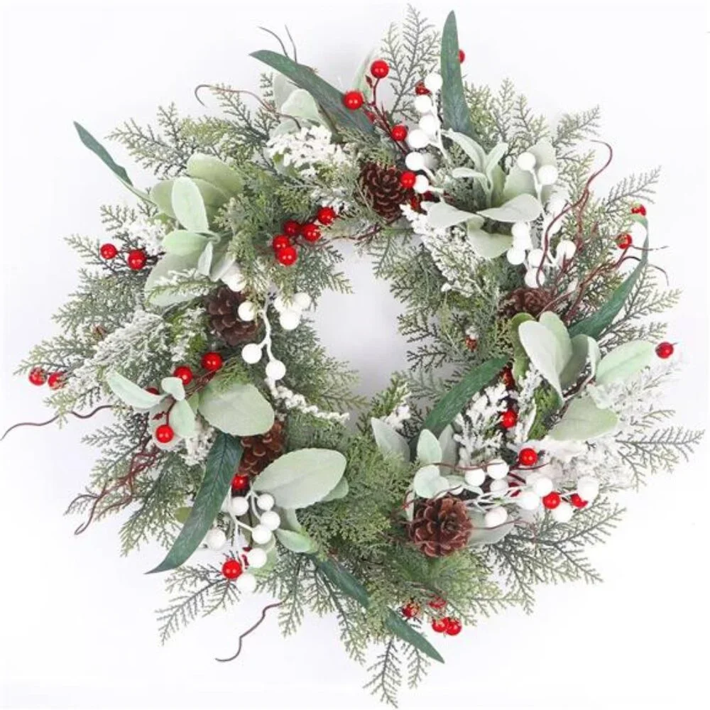 22 Inch Christmas Wreaths for Front Door, Christmas Wreath with Pinecone